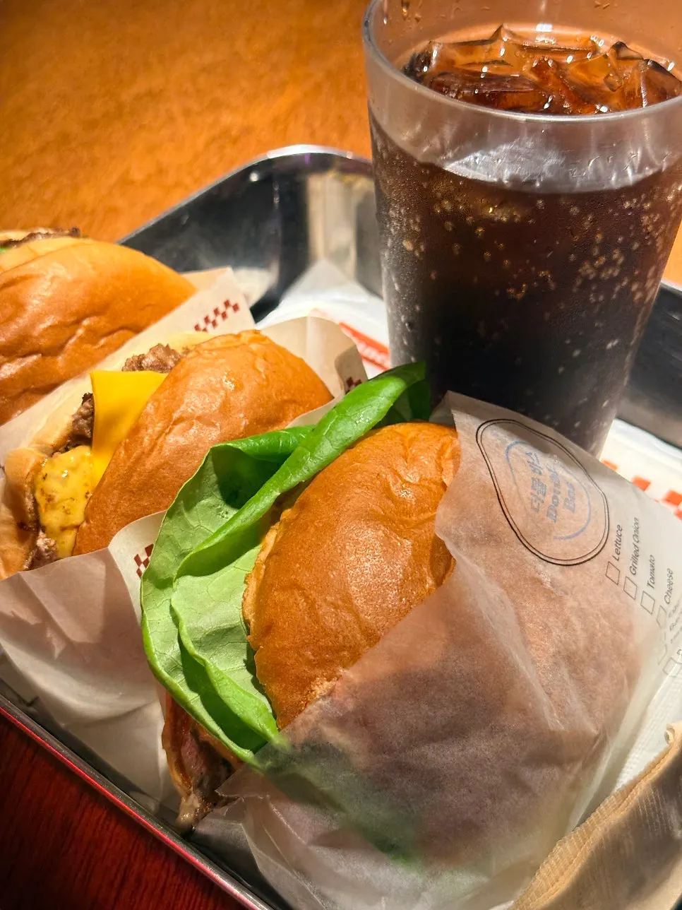 Burger on the table at BAS Burger Euljiro Branch