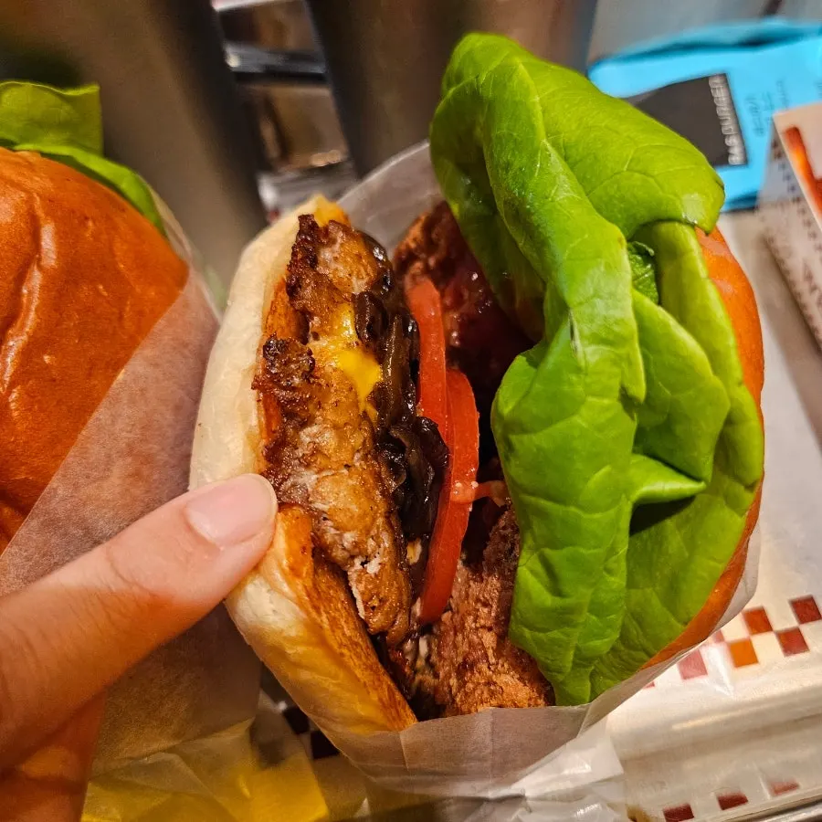 Cross-section of the Mushroom Burger showing the beef patty