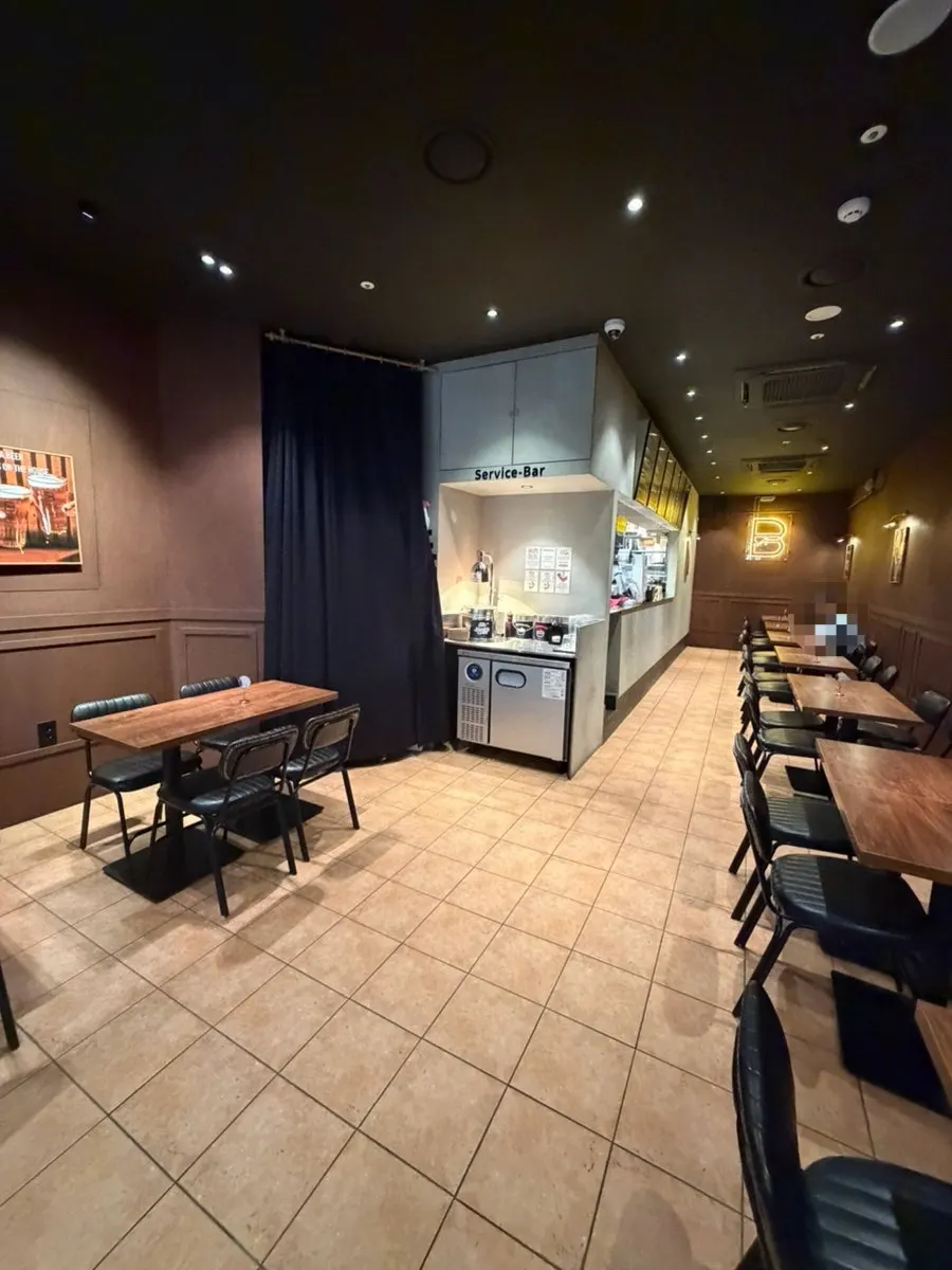 Brown-toned seating inside Base Burger