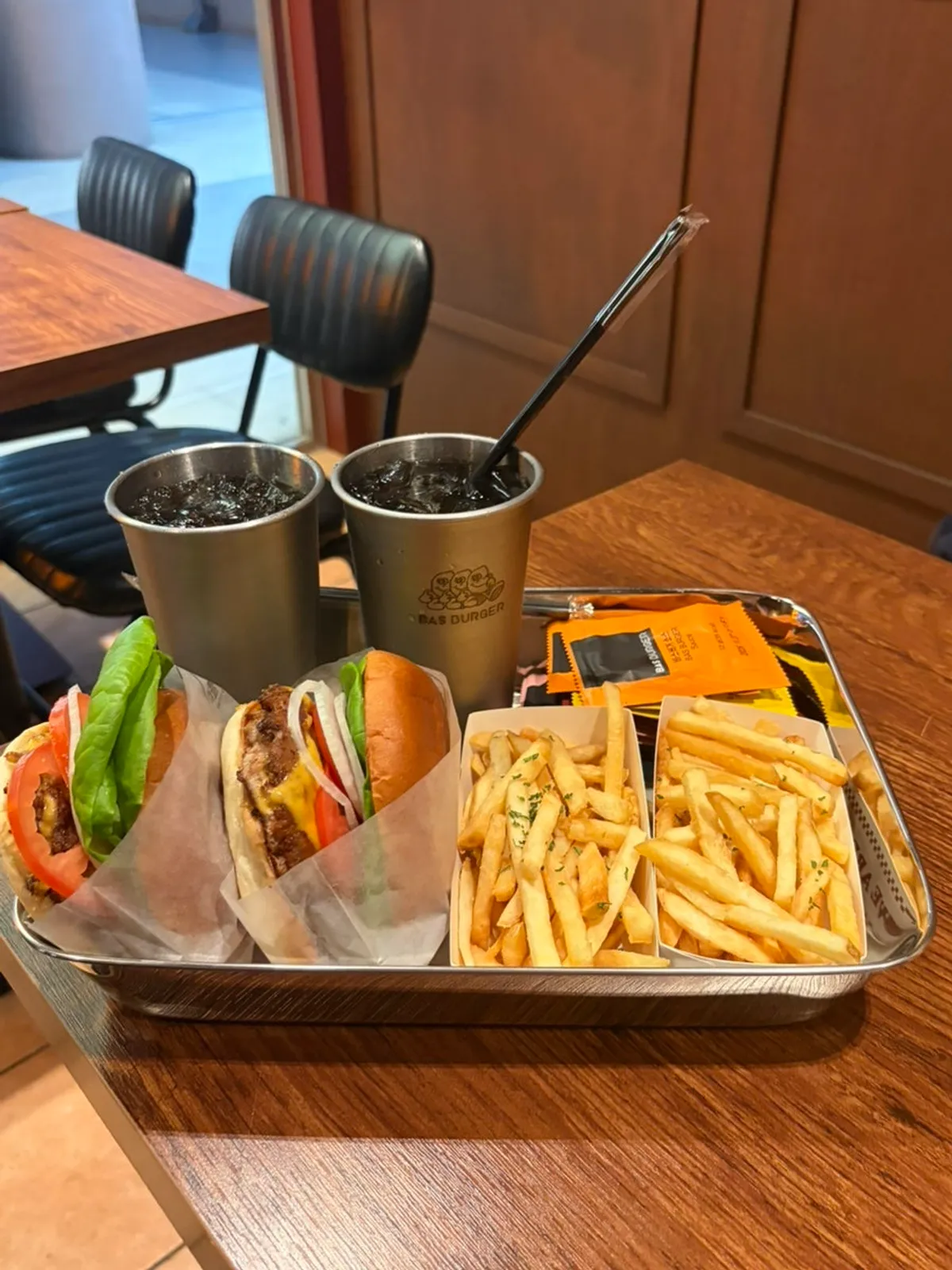 Double Base Burger set served on a tray