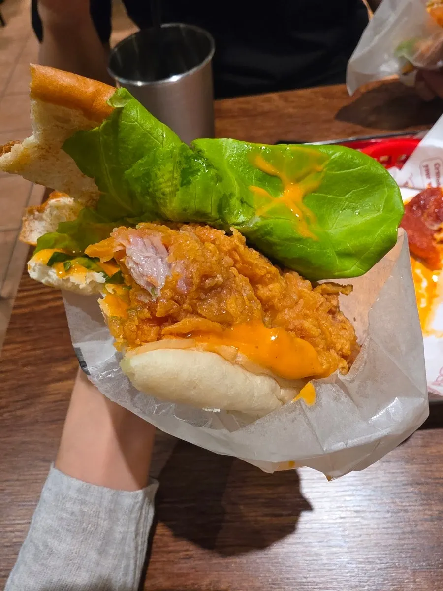Base chicken burger set with fries and a drink