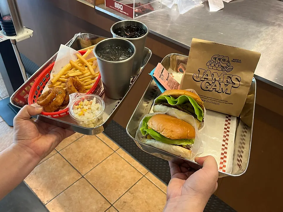 Double Bas Burger with a side of onion rings