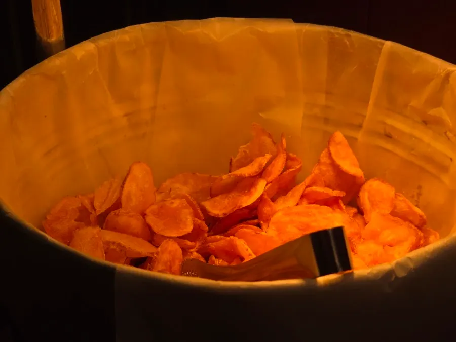 Crispy chips taken from the self-serve station