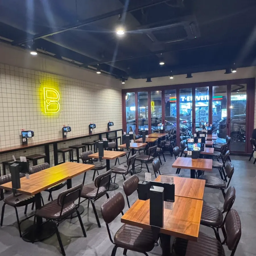 Interior with generously spaced tables