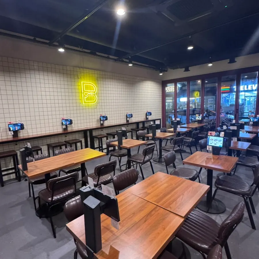 Bas Burger interior with varied seating options