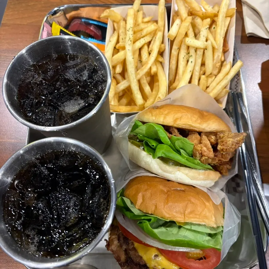 Full burger set spread on the table