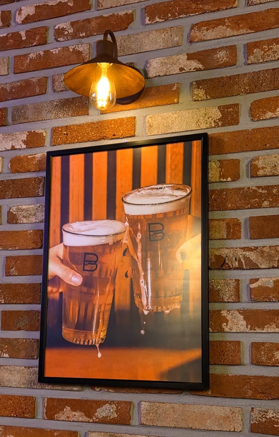 BAS Burger menu board listing BAS Lager craft beer