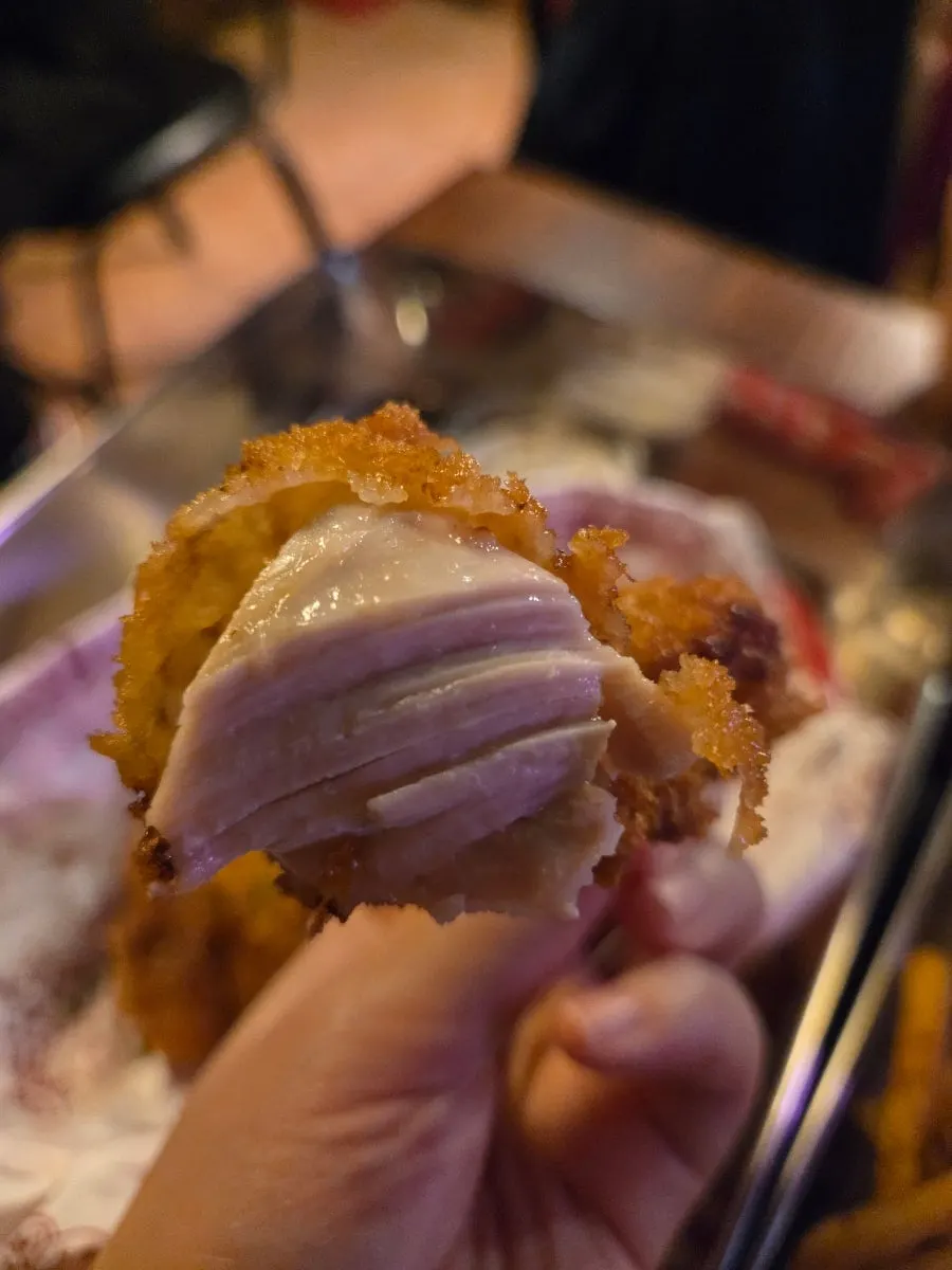 Close-up of crunch chicken made from leg meat