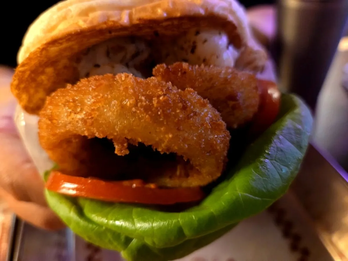 BAS Burger and Wasabi Mayo Shrimp Burger side by side