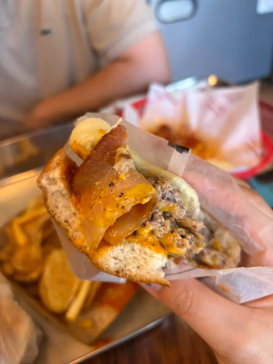 Double bacon cheeseburger with bacon and cheese