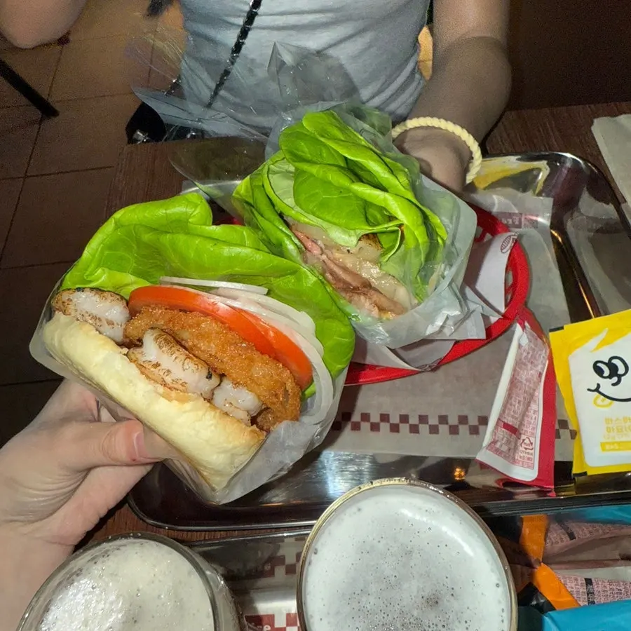 THE Bass Burger and lettuce-bun Hawaiian burger