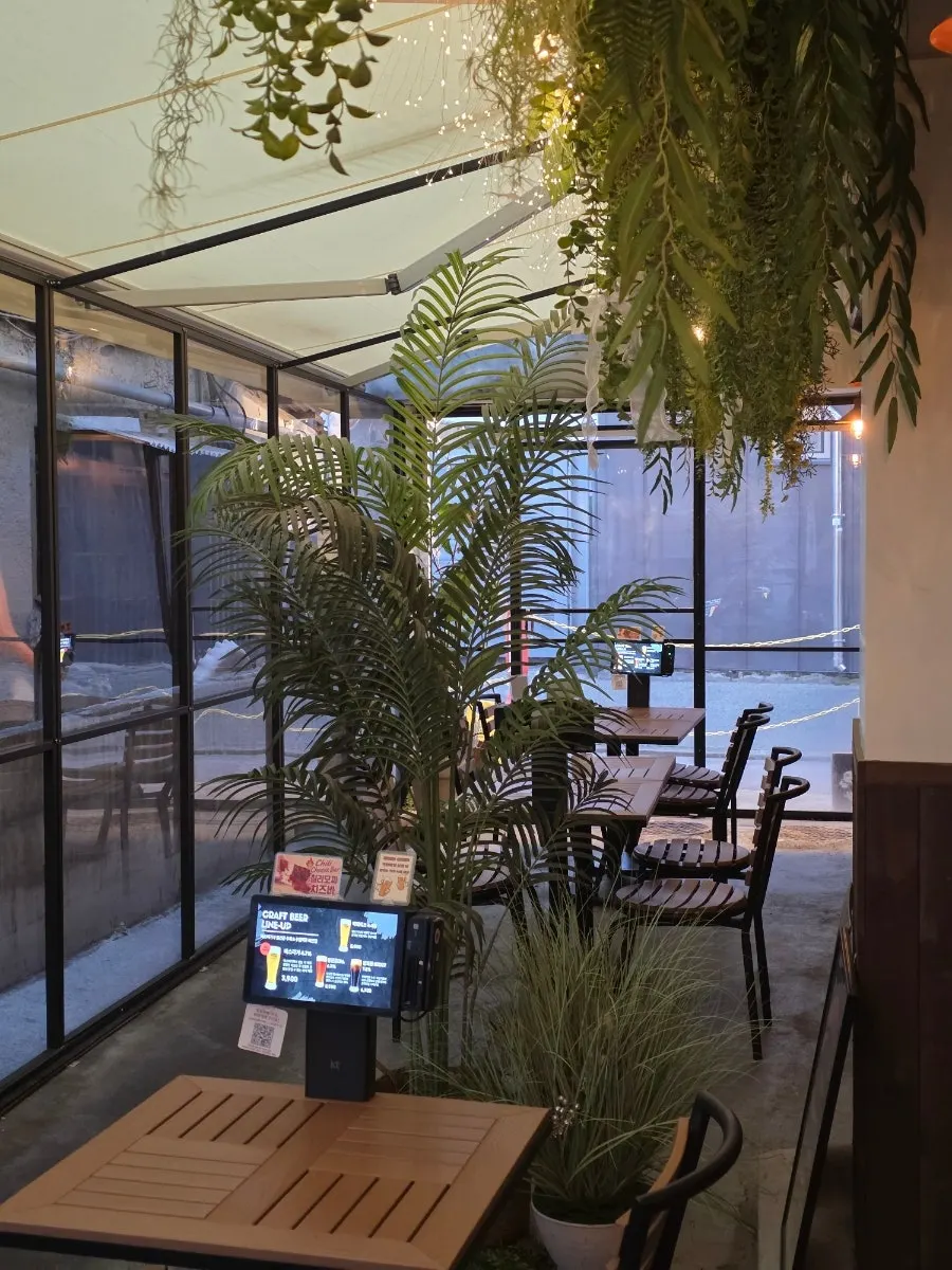 Seating area with soft lighting