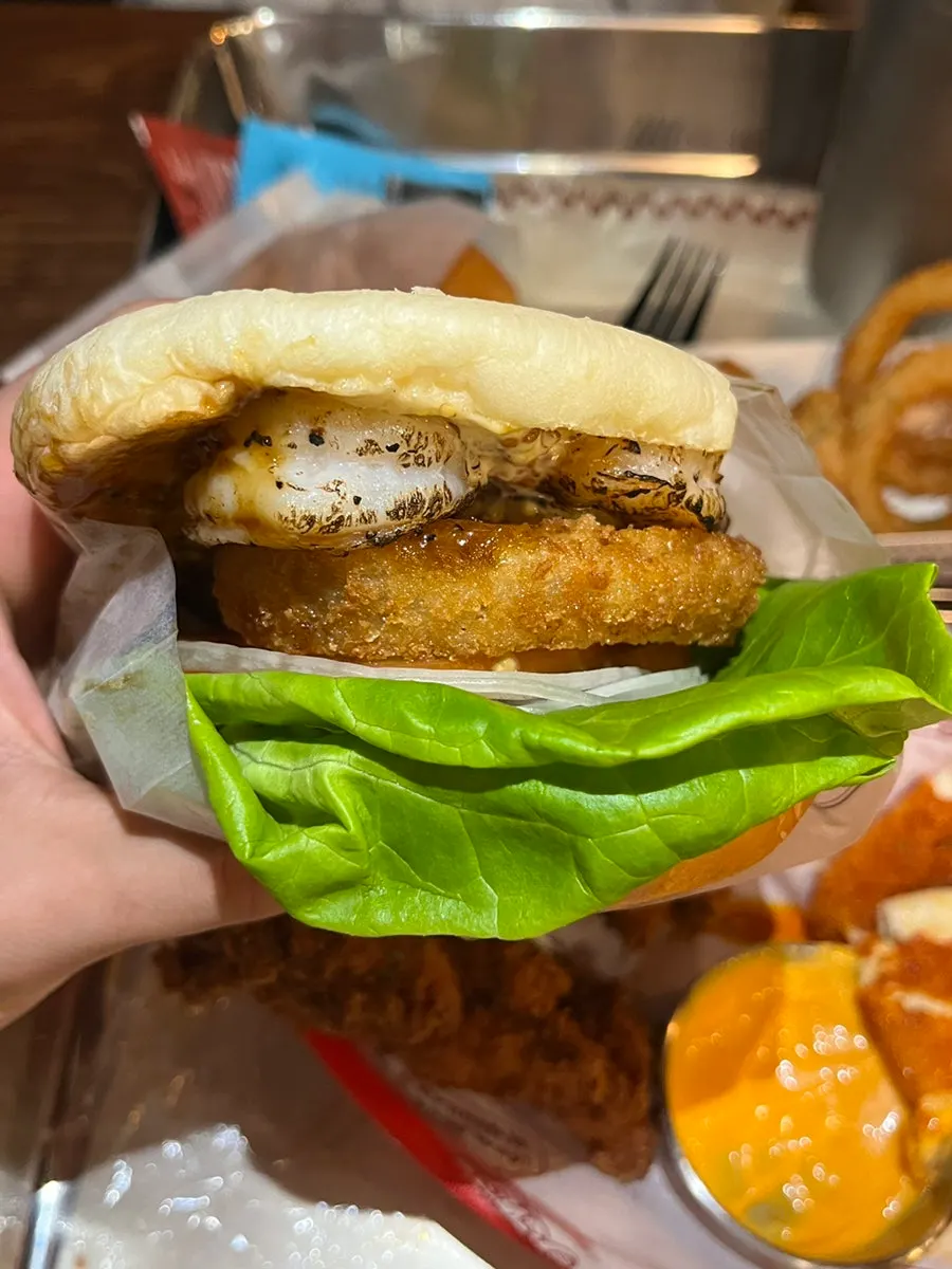 Cross-section of the Wasabi Mayo Shrimp Burger