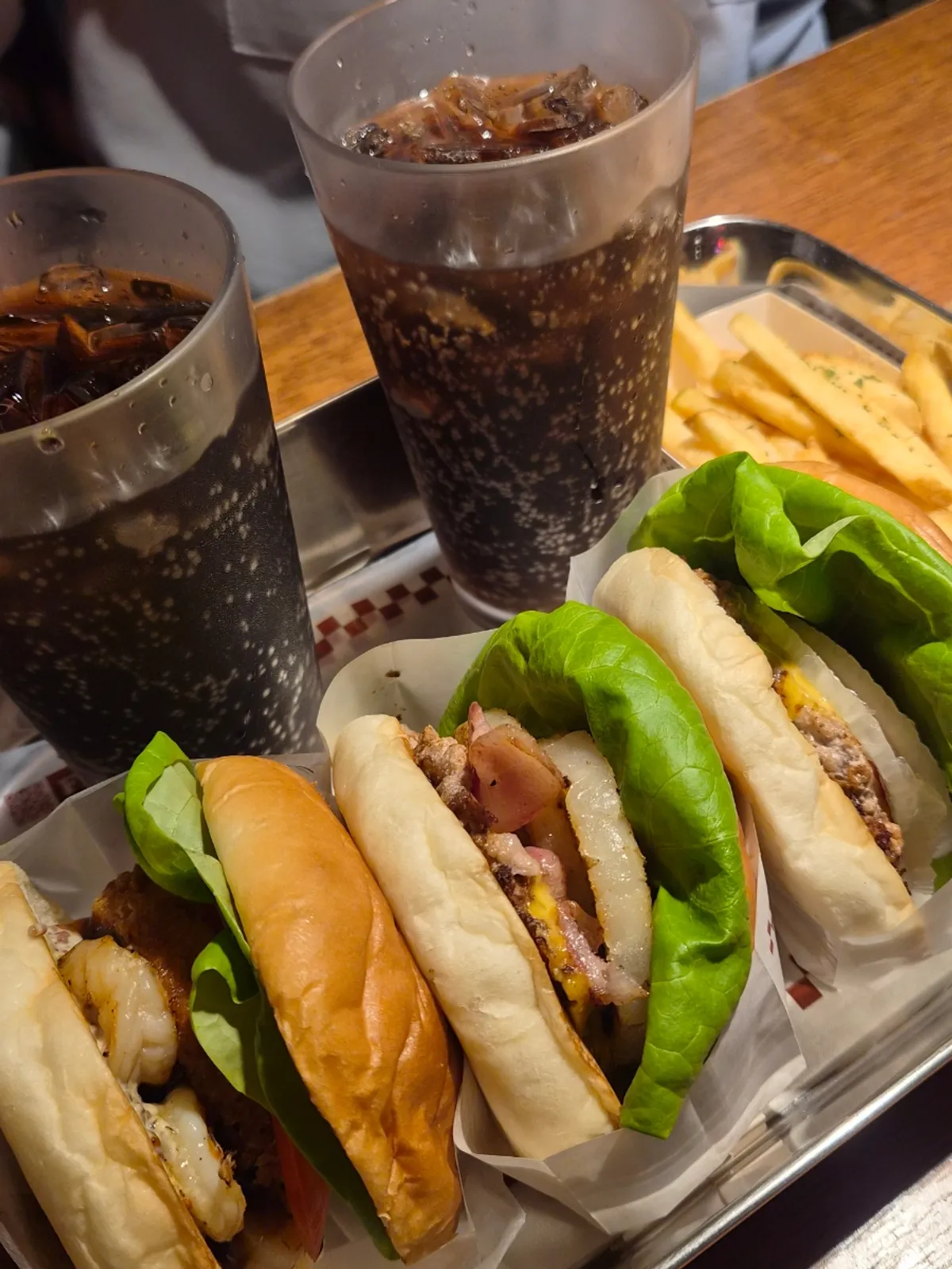 The Wasabi Mayo Shrimp Burger and the BAS Burger together