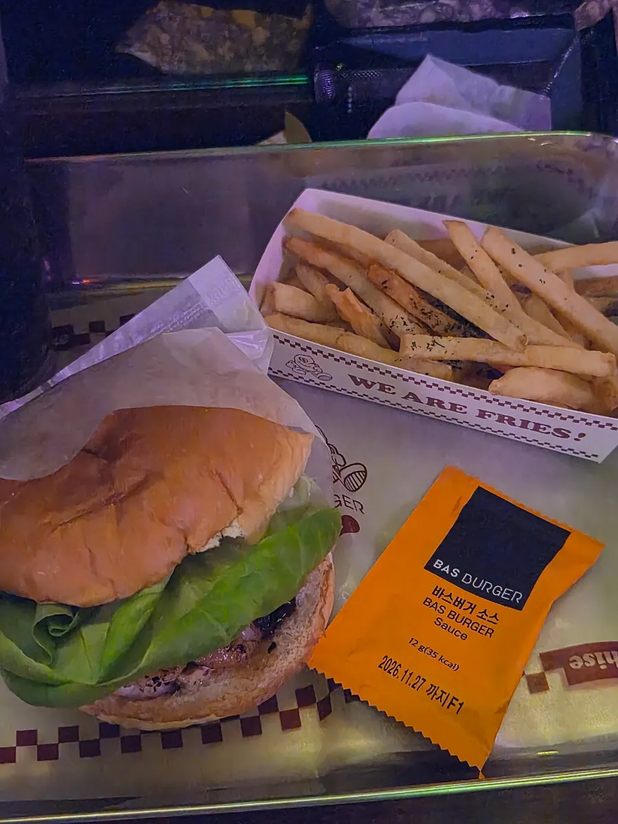 Cross-section of the BAS Burger with beef patty and cheddar cheese