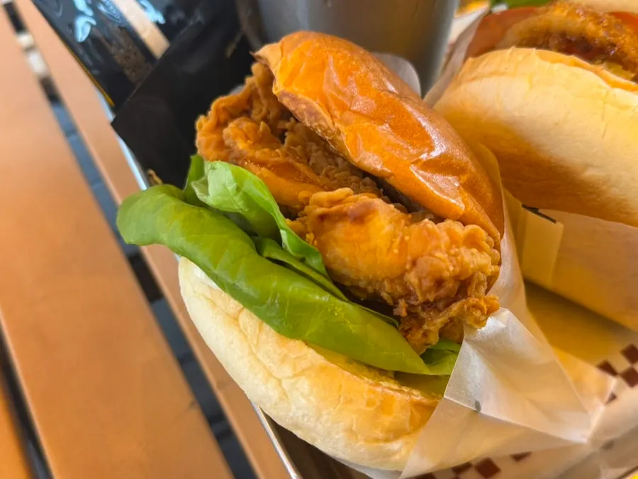 Wasabi mayo shrimp burger with a shrimp patty