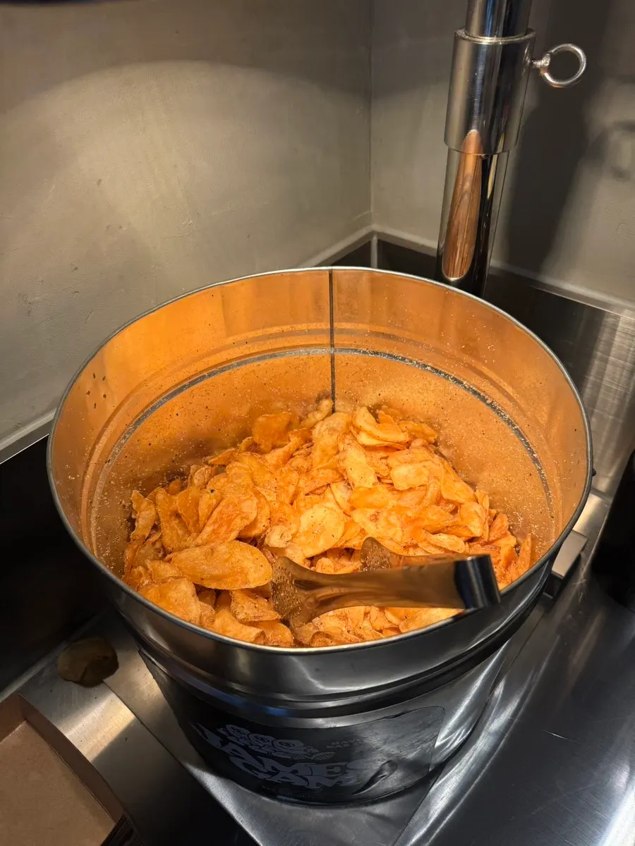 Warm potato chip self-serve bar