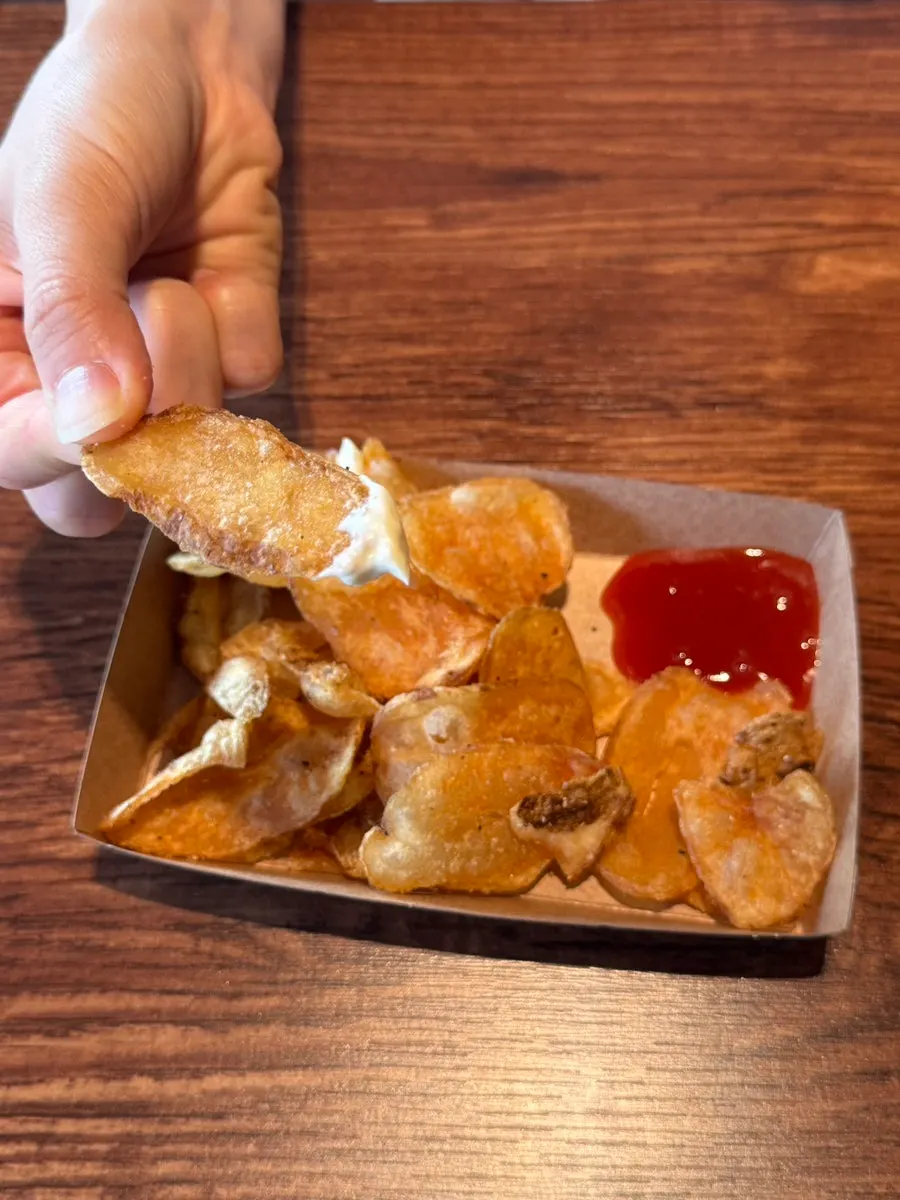 Base Burger potato chips refilled three times