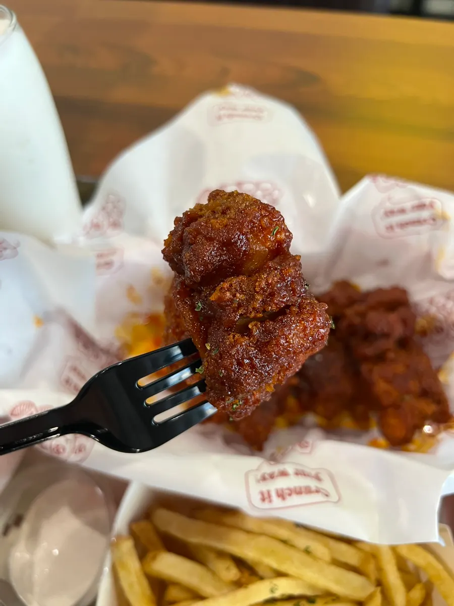 Close-up of the chili chicken's batter