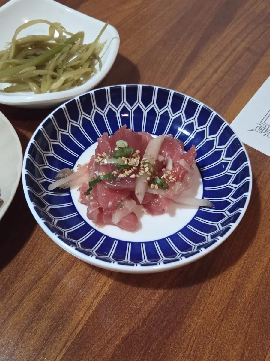 Close-up of a Ppong Sashimi side dish plate