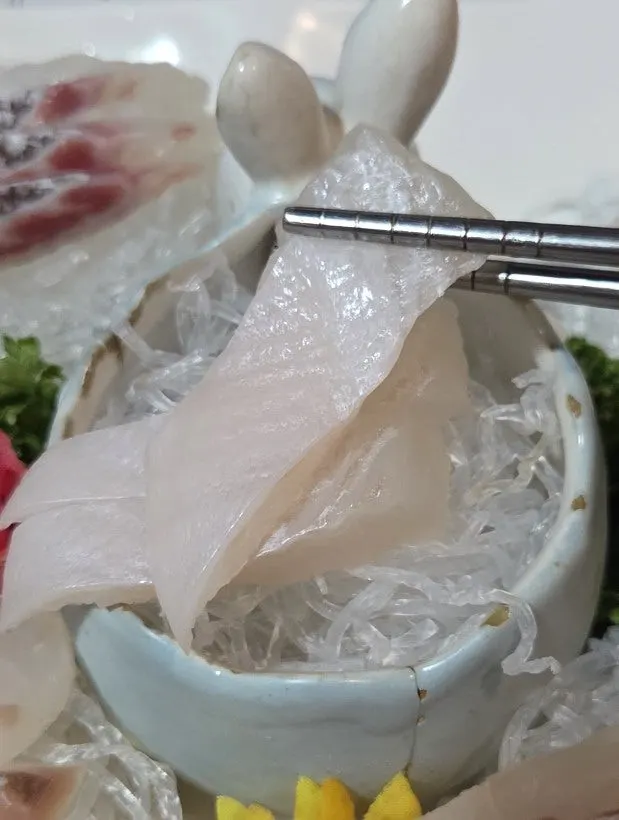 Close-up of sea bream and flounder aged sashimi