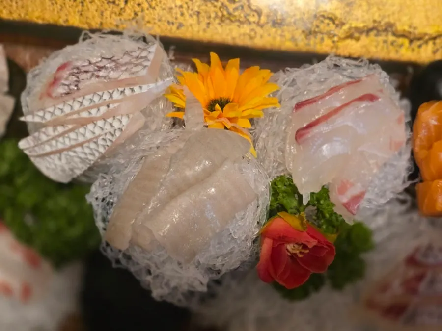 A close-up view of the assorted sashimi plate