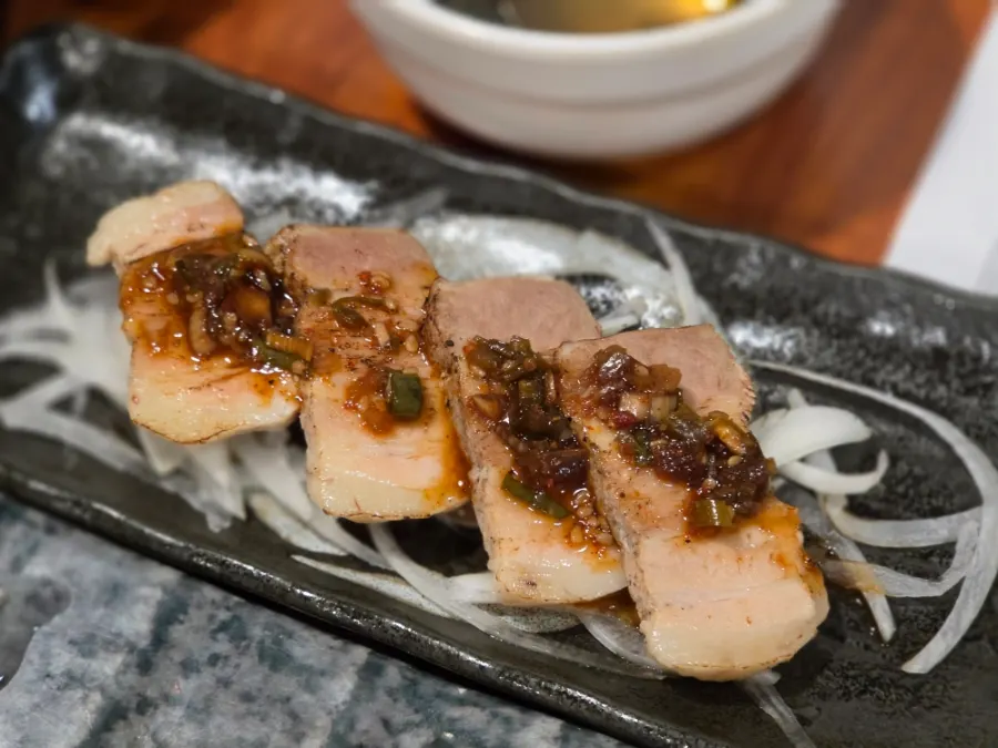 Shrimp sushi, sea bream sushi, and grilled salmon sushi