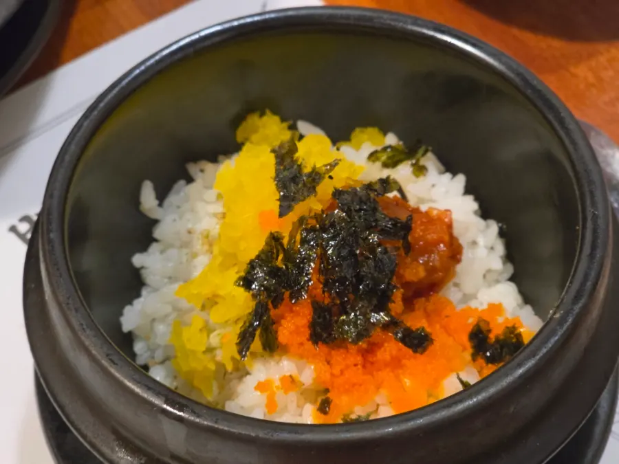 Clear jiri soup and egg rice served to finish the course