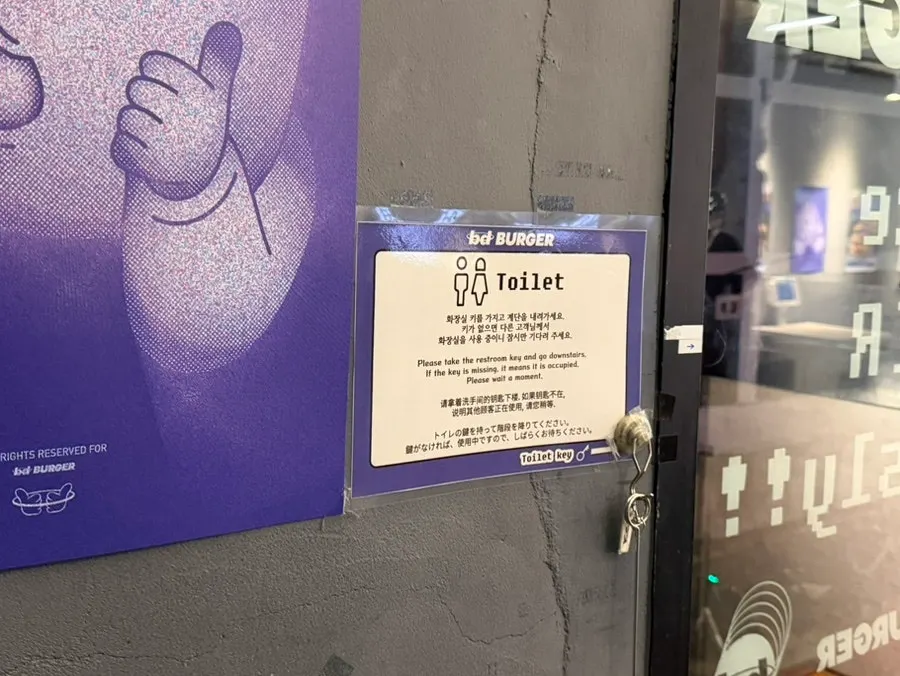 Spot near the entrance where the restroom key is kept