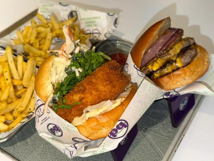 Burger set served with fries and zero-sugar cola