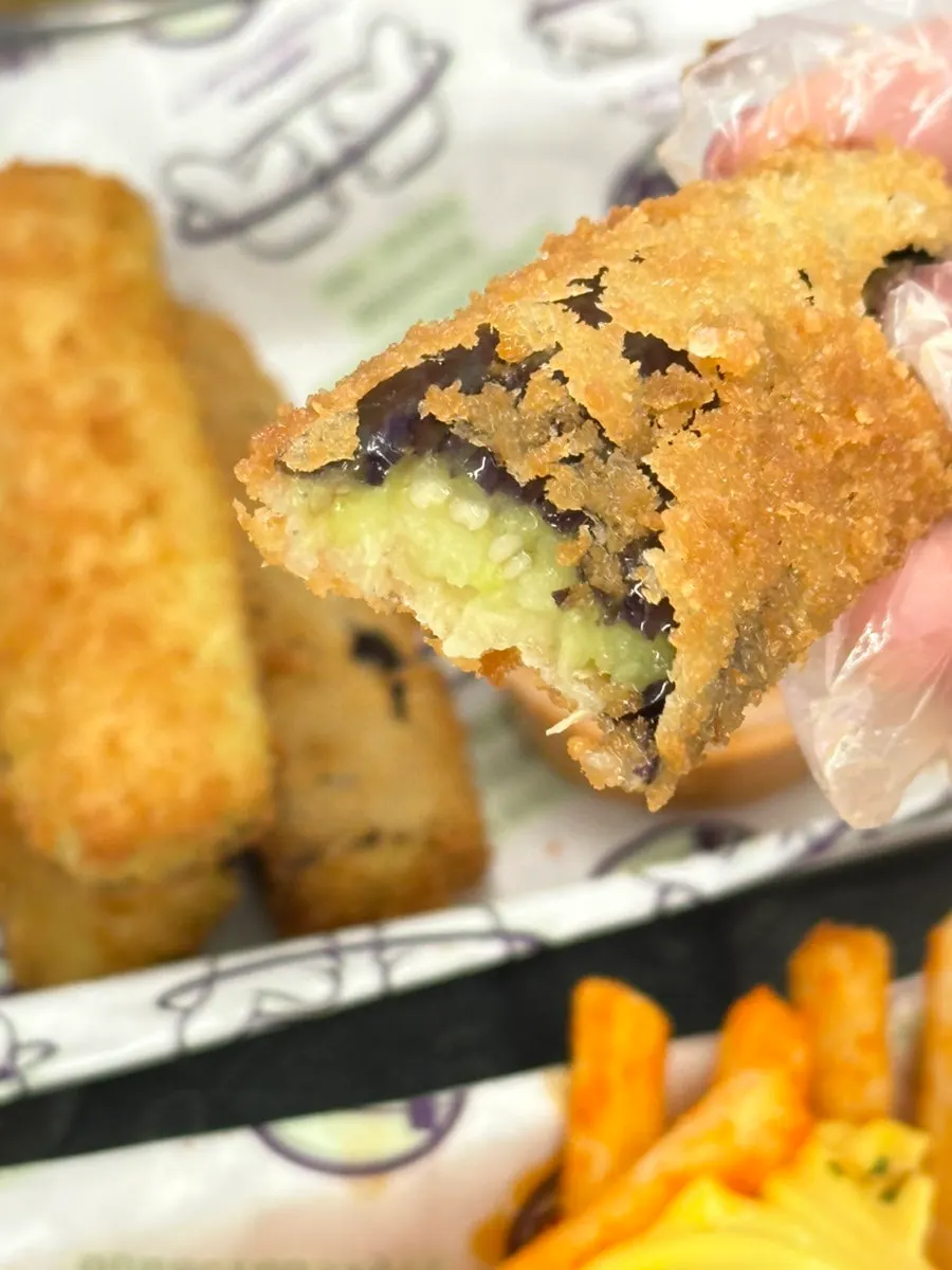 Cross-section of crispy fried eggplant