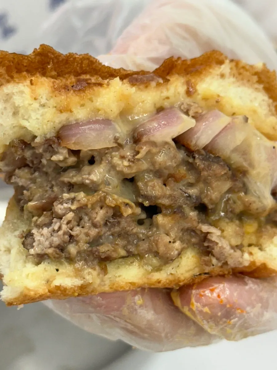 Cross-section of the Double Cheese Burger showing two patties