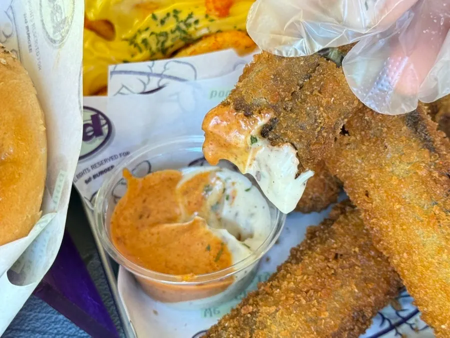 Close-up of a whole fried mushroom fritter