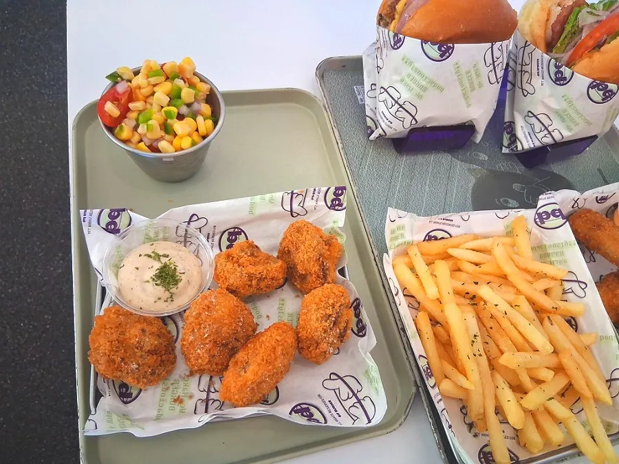 Double cheeseburger lunch set and shrimp avocado burger