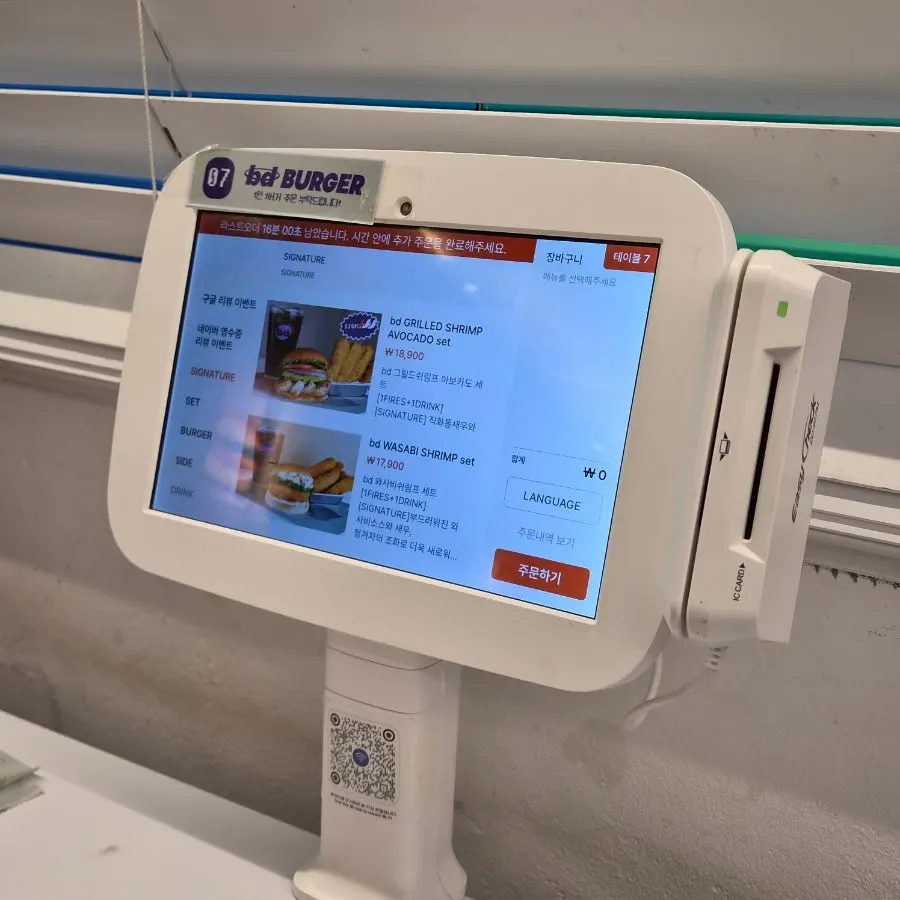 Ordering via tablet at bd Burger Seongsu