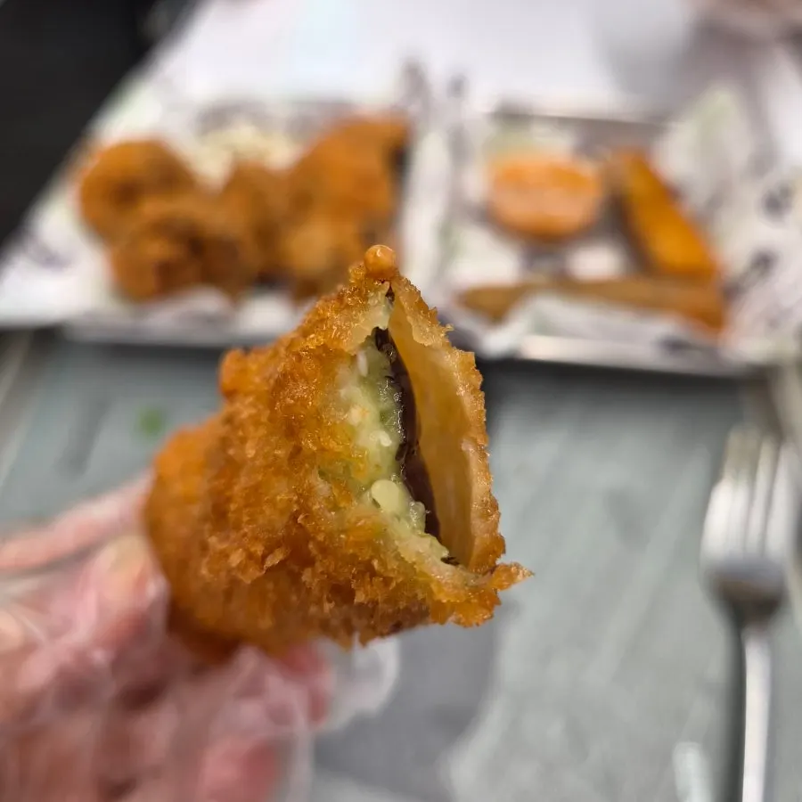 Crispy-outside eggplant fritters at bd Burger Seongsu