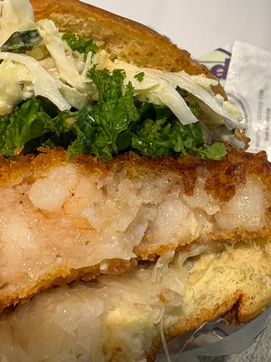 Cross-section of the shrimp patty showing whole shrimp