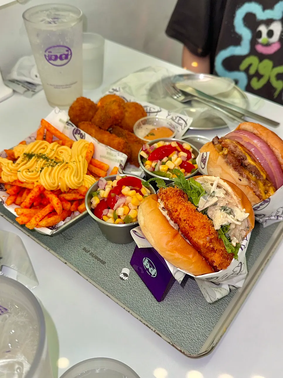 Table with the Double Cheese Set and Wasabi Shrimp Set
