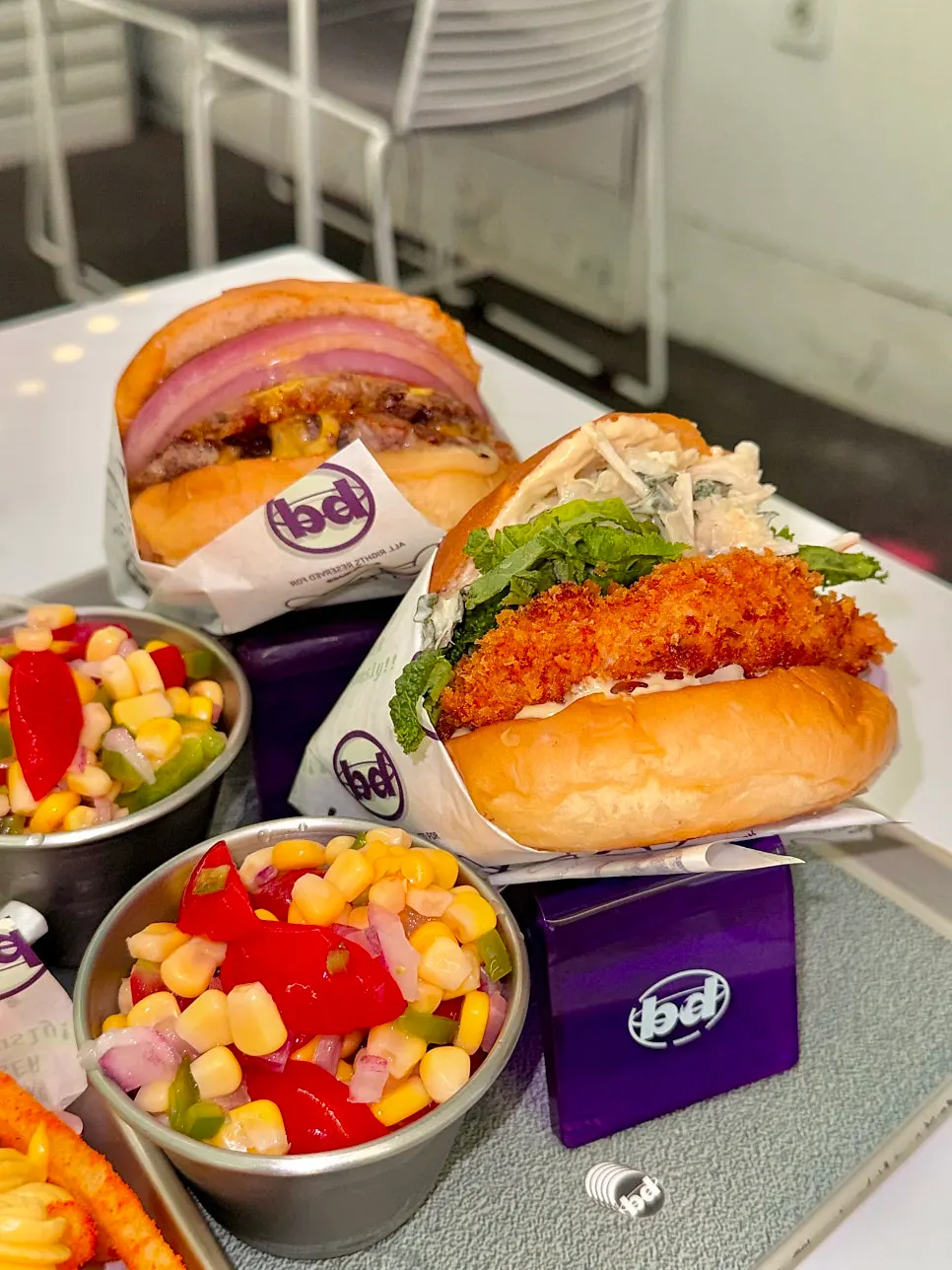 Full spread of the burger sets with swapped sides