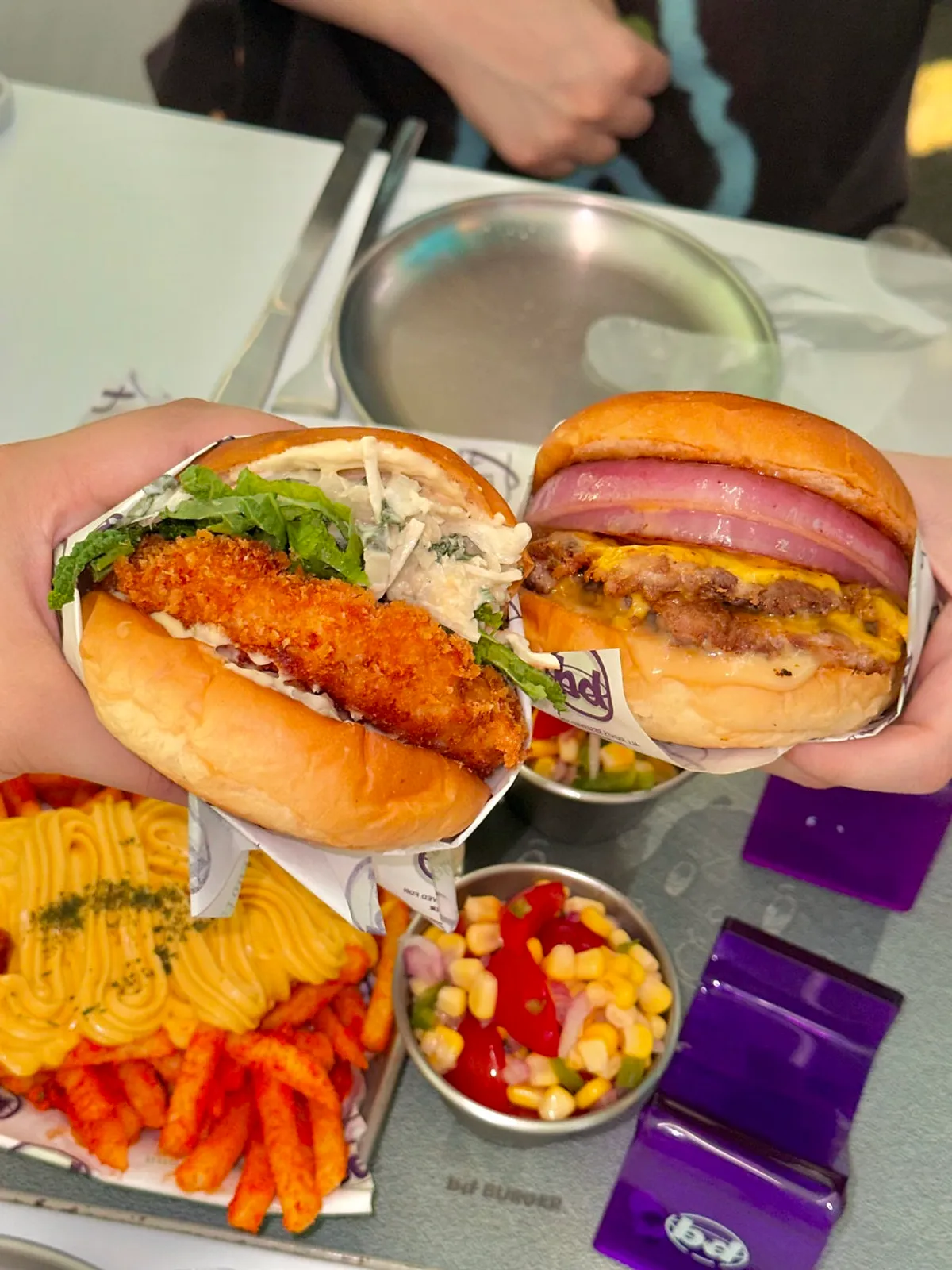 Wasabi Shrimp Burger with a thick whole-shrimp patty