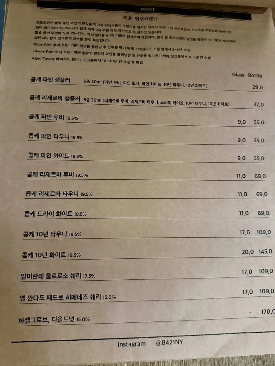 Description of the port wine sampler menu