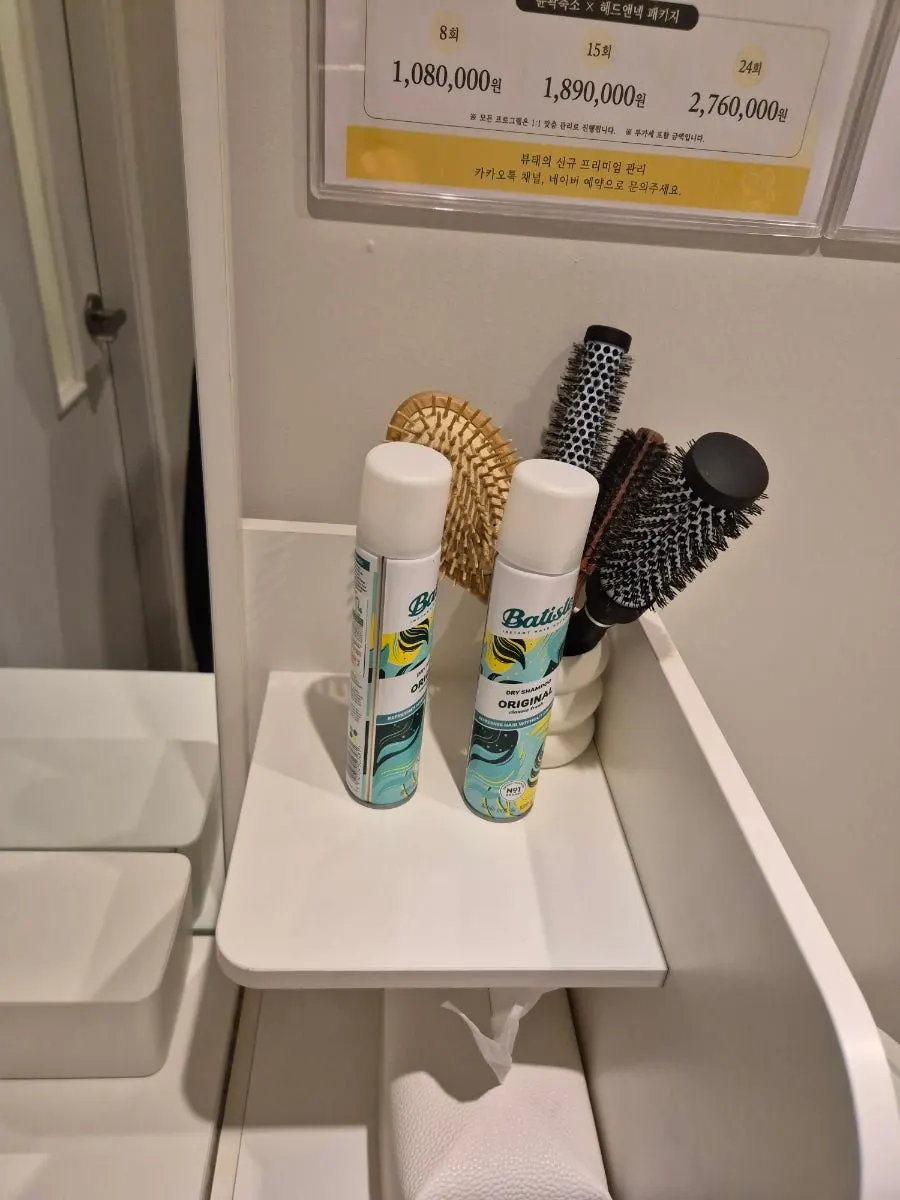 Mirror and amenities in the powder room