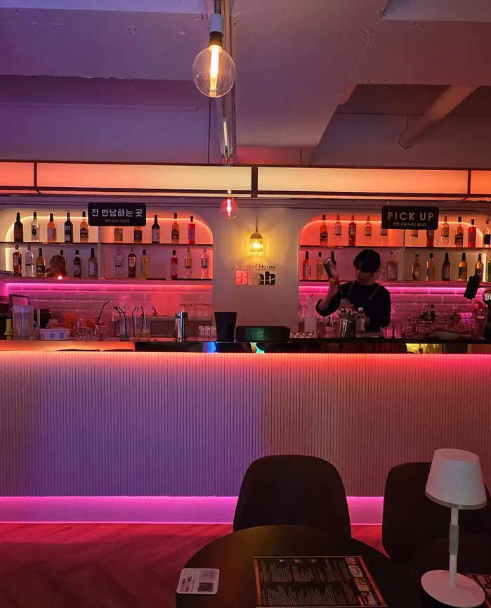 Interior of B-LAB Bangi with a hanging chandelier