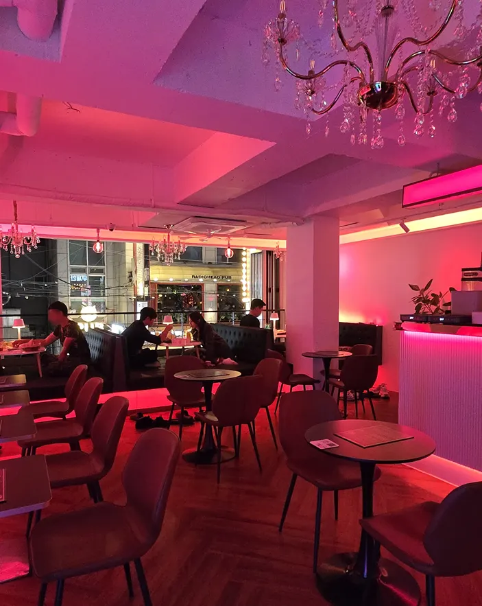 Softly lit bar area at B-LAB Bangi