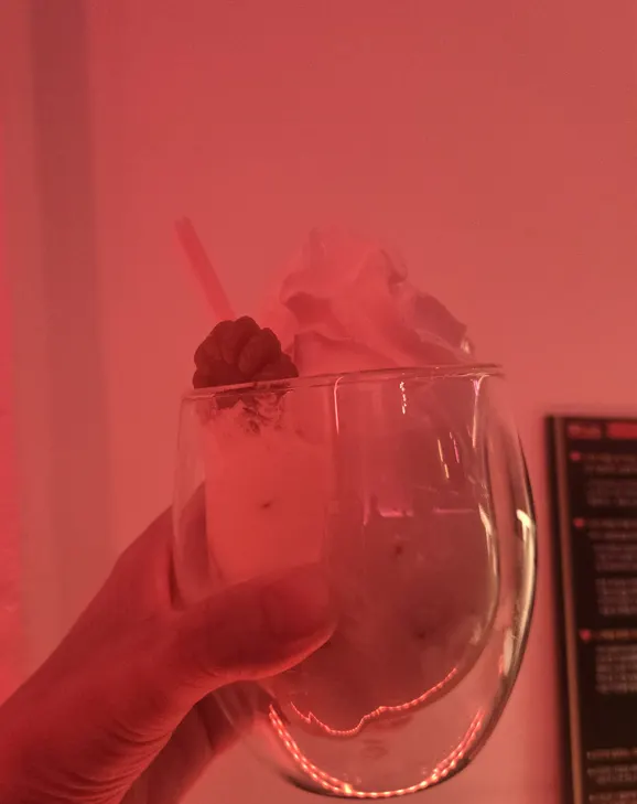 Close-up of a newly ordered B-LAB cocktail