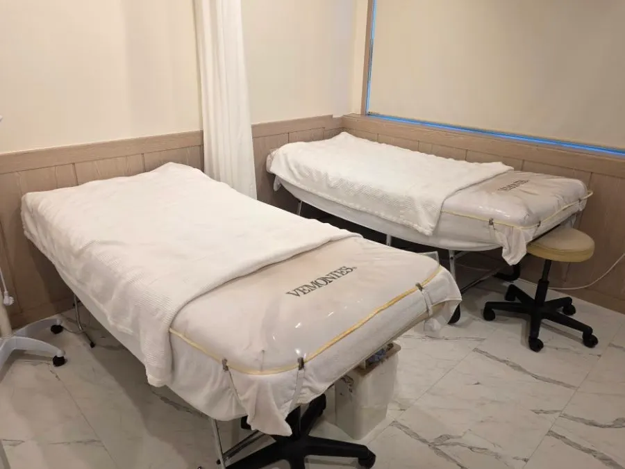 Treatment beds set up for up to 3 people at once
