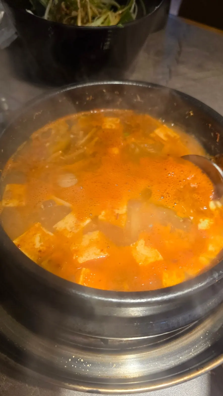 Hot doenjang-jjigae with tofu and vegetables