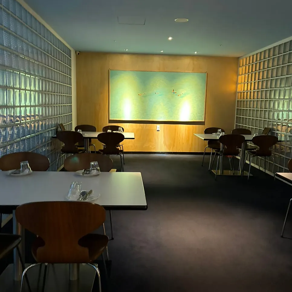 Restaurant interior divided into three sections