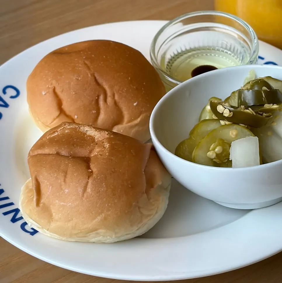 Starter morning rolls and fresh-squeezed orange juice