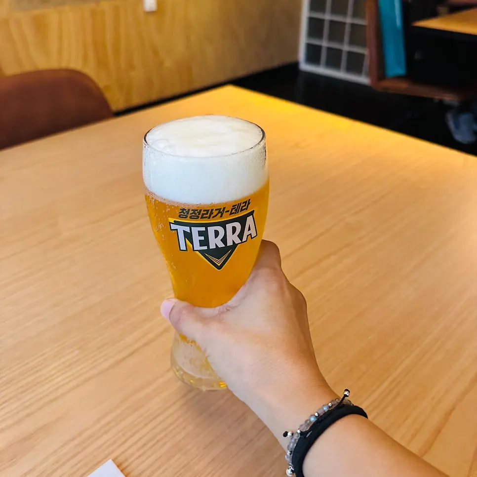 A glass of Terra draft beer served alongside the meal
